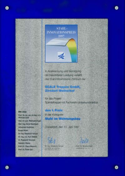 Urkunde Stahlinnovationspreis 1997 vorschau